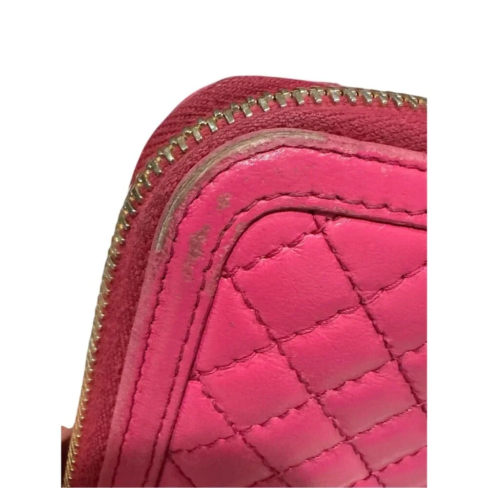 Prada 1M0506 Fuchsia Pink Quilted Nappa Leather Zip Around Continental Wallet